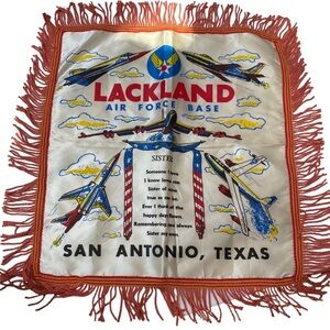 Lackland Air Force Base Satin Fringed Pillow Case Souvenir Vintage 40s 50s 1950s